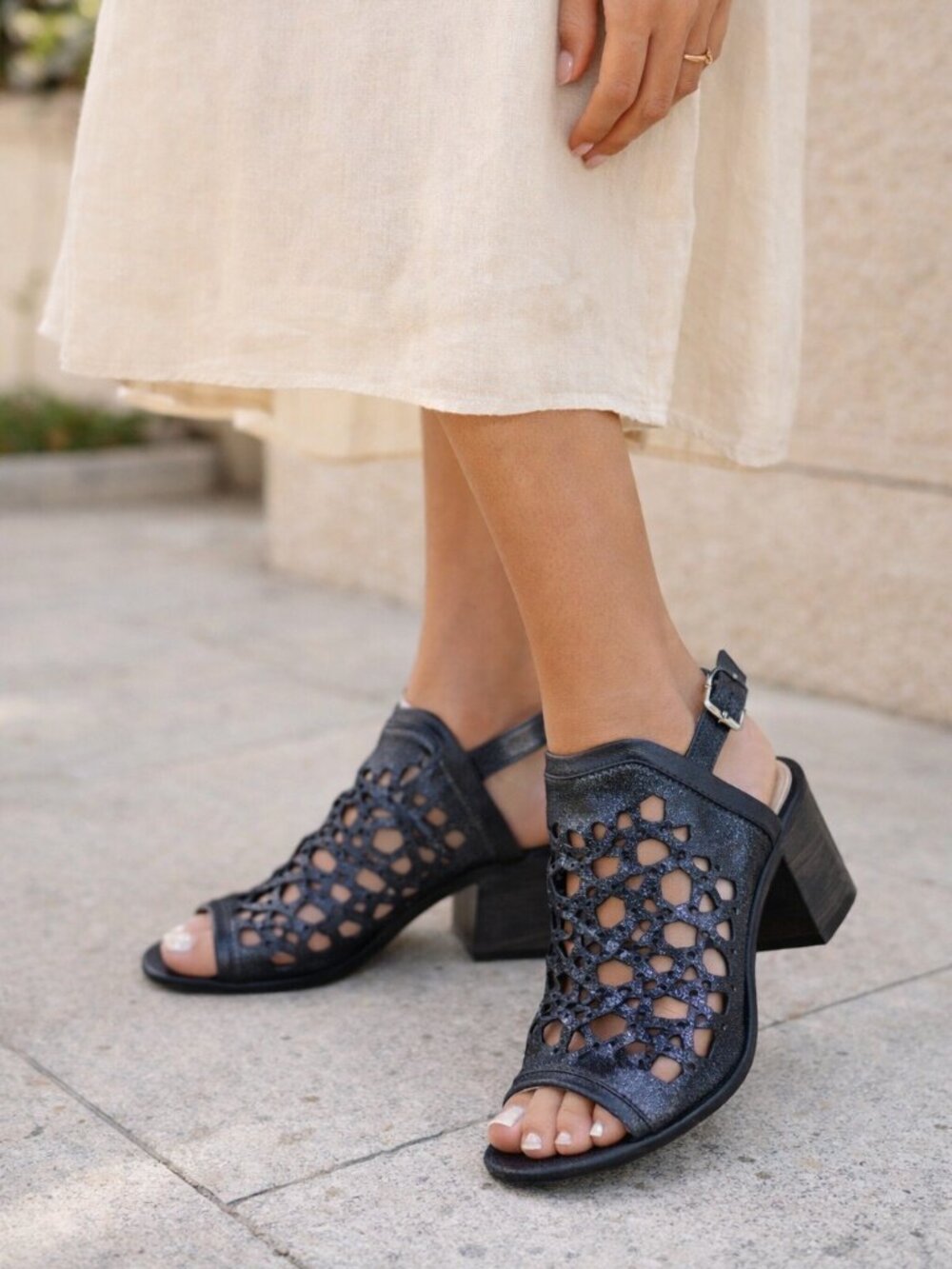 Unity in Diversity Franglico Cutout Heel Sandals Black Metallic Size 40 Portugal